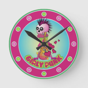 Girly Punk Skull Rund Klocka