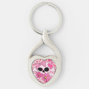 Girly Punk Skull Twisted Heart Silverfärgad Nyckelring