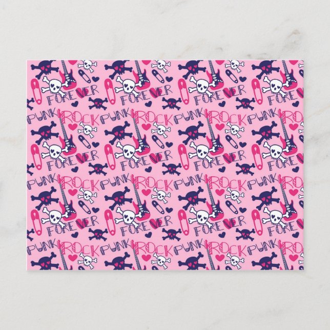 Girly Punk Sten Electric Guitars and Döskallar Ros Vykort (Framsida)