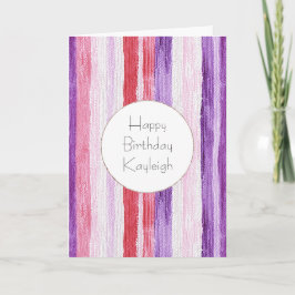 Girly Purple Blush Pink Red Stripes Birthday Kort