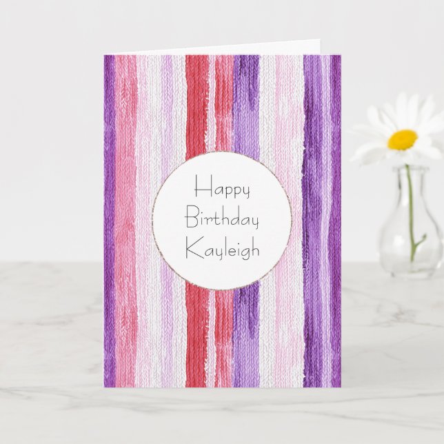 Girly Purple Blush Pink Red Stripes Birthday Kort (Liten växt)