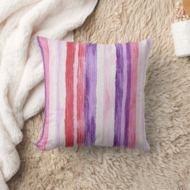 Girly Purple Blush Pink Red Stripes Christmas Kudde (Filt)
