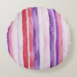 Girly Purple Blush Pink Red Stripes Christmas Rund Kudde