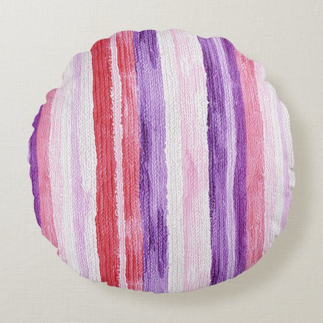 Girly Purple Blush Pink Red Stripes Christmas Rund Kudde (Framsidan)