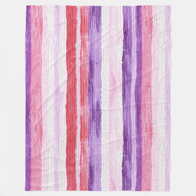Girly Purple Blush Pink Red Stripes   Fleecefilt (Framsidan)