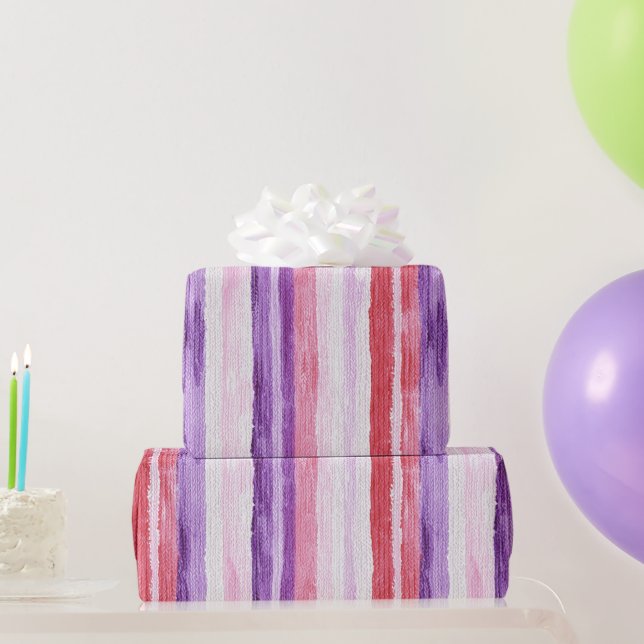 Girly Purple Blush Pink Red Stripes Presentpapper (Festgåvor)