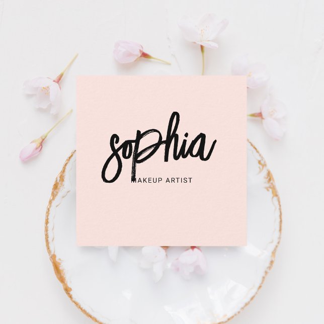 Girly Push Calligraphy Minimalist  Rosa Fyrkantigt Visitkort (Skapare uppladdad)