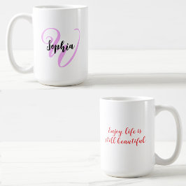 Girly Quote med Modern Monogram Initial & Namn Kaffemugg