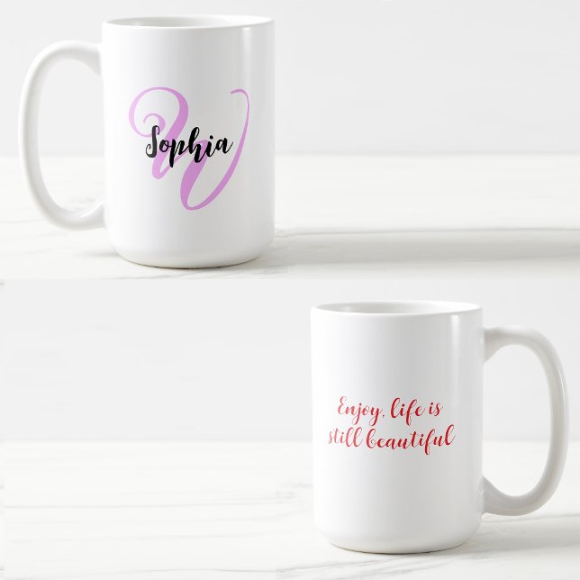Girly Quote med Modern Monogram Initial & Namn Kaffemugg (Girly coffee mug
)