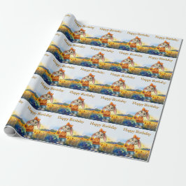 Girly rabbit sunflower field Happy Birthday Presentpapper