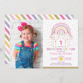 Girly Rainbow Clouds Confetti Rosa Guld Birthday Inbjudningar