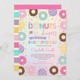 Girly Rainbow Donuts Diaper Baby Sprinkle Shower Inbjudningar