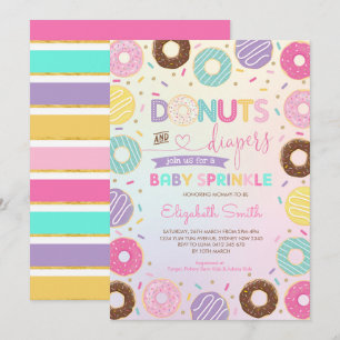 Girly Rainbow Donuts Diaper Baby Sprinkle Shower Inbjudningar