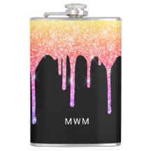 Girly Rainbow Glitter Drips Gnistra Monogram