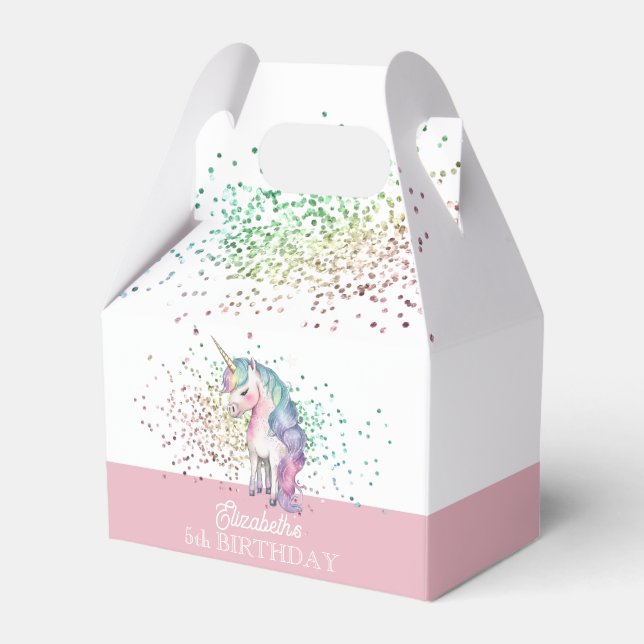 Girly Rainbow Glitter Magic Unicorn Birthday Presentaskar (Framsidan Sidan)