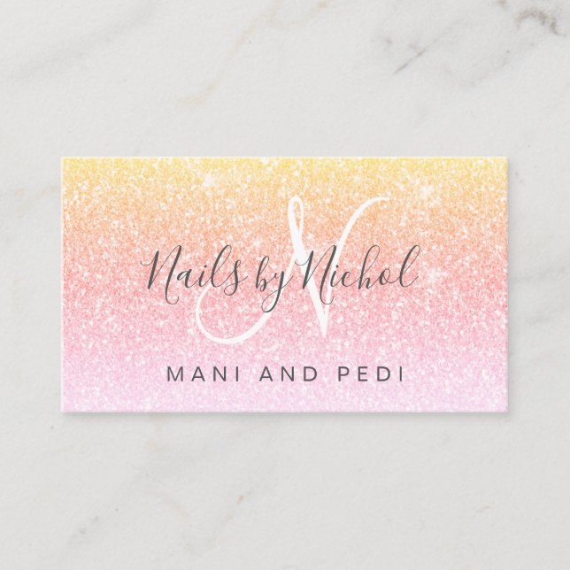 Girly Rainbow Glitter Mani Pedi Nagel Studio Visitkort (Framsida)