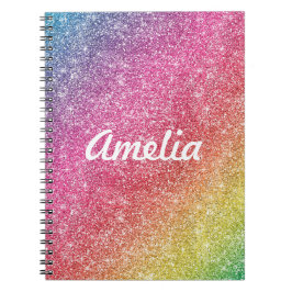 Girly Rainbow Glitter Monogram Namn bärbar dator Anteckningsbok