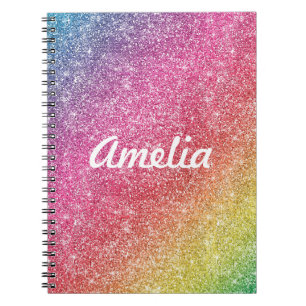 Girly Rainbow Glitter Monogram Namn bärbar dator Anteckningsbok