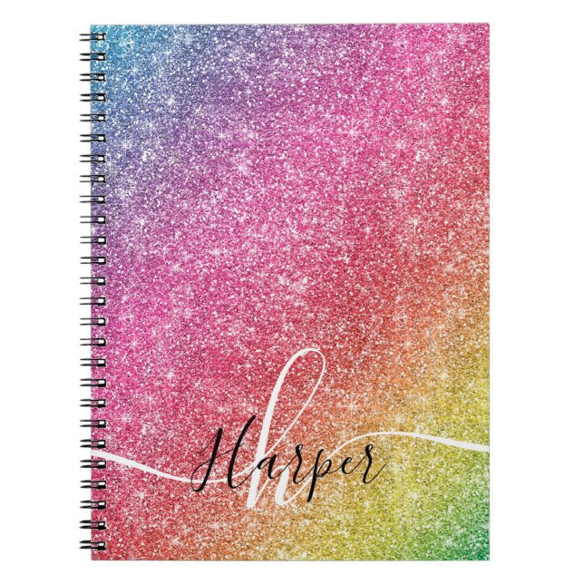 Girly Rainbow Glitter Monogram Namn bärbar dator Anteckningsbok (Framsidan)