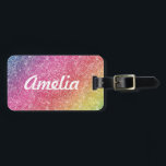 Girly Rainbow Glitter Monogram Namn Luggage Tag Bagagebricka<br><div class="desc">Lägg till en stänk i färg i bagagetaggen. Anpassa med namn,  monogram,  inledande text eller text. Du kan ändra färg och teckensnittet stil genom att anpassa det ytterligare. Konstruktionsdetaljerna för glitter simuleras i teckningen. Ingen faktisk glitter kommer att användas för att skapar denna produkt.</div>