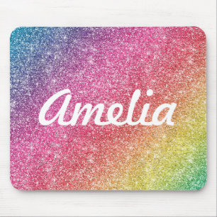 Girly Rainbow Glitter Monogram Namn Mouse Pad Musmatta