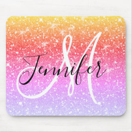 Girly Rainbow Glitter Sparkles Monogram Namn Musmatta