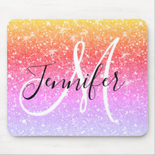Girly Rainbow Glitter Sparkles Monogram Namn Musmatta