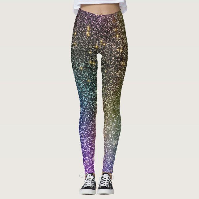 Girly Rainbow Guld Glitter Ombre Galaxy Socks Leggings (Framsida)