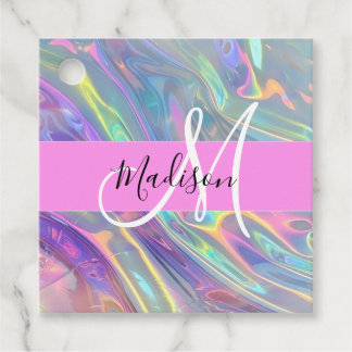 Girly Rainbow Holografik Iridescent Monogram Namn Gåvor Etiketter