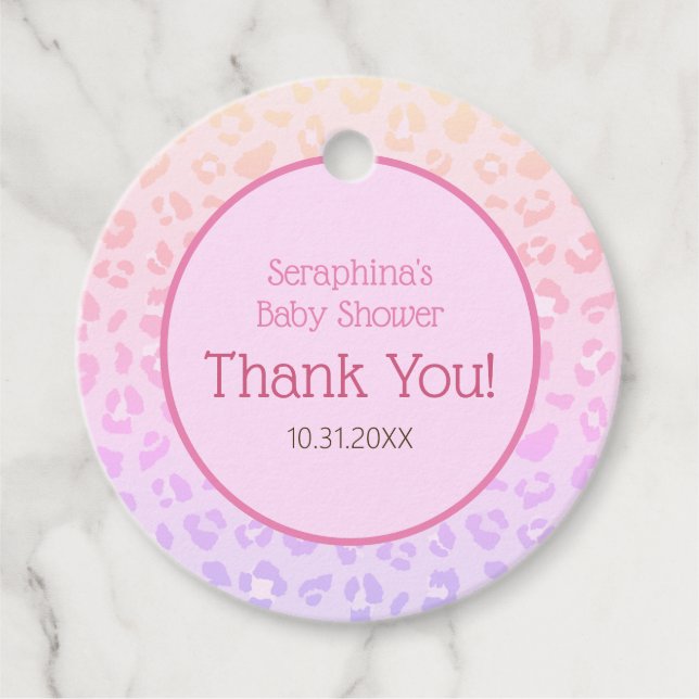 Girly Rainbow Leopard Baby Shower Tack Gåvor Etiketter (Framsida)