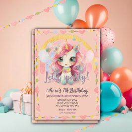 Girly Rainbow Pastel Rosa Kawaii Unicorn Birthday Inbjudningar