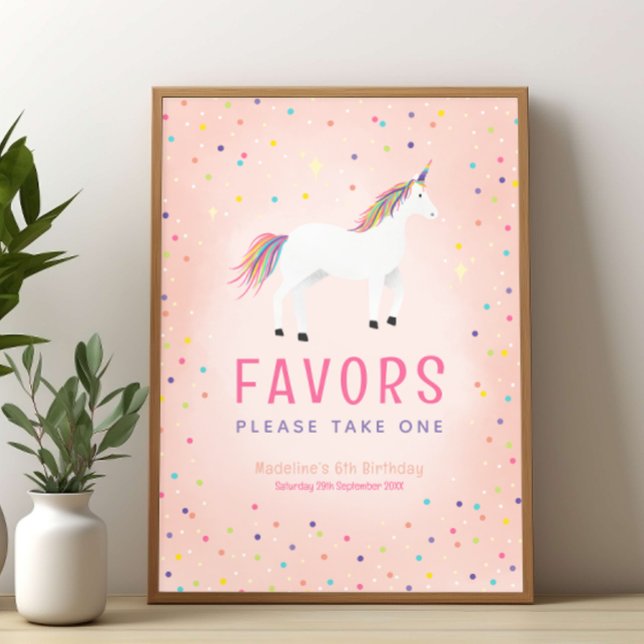 Girly Rainbow Unicorn Birthday Favor Sign Poster (Skapare uppladdad)