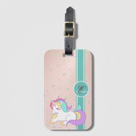 Girly Rainbow Unicorn, Colorful Stars Monogram Bagagebricka