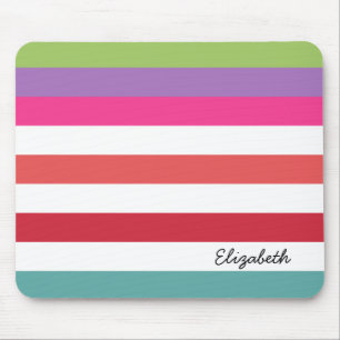 Girly Rainbow Wide Vågrät Rand med Namn Musmatta