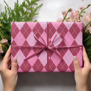 Girly Raspberry and Rosa Large Argyle Mönster Kids Presentpapper