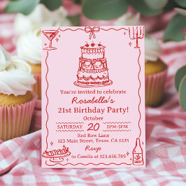 Girly Red and Pink Bow Cake Birthday Invitation Inbjudningar