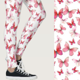 Girly red butterfly whimsical patterned leggings