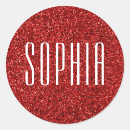 Girly Red Glitter Namn Cute Gnistra Runt Klistermärke