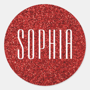 Girly Red Glitter Namn Cute Gnistra Runt Klistermärke