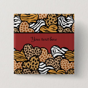 Girly Red Playful Animal Print Hearts Namn Knapp