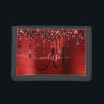 Girly Red Push Metall Monogram Glitter<br><div class="desc">Lägg till ett pekfinger av glitter och glam i din sensemble med den här elegantens personlig-plånbok. Den här chicen har ett modernt burgundsskript monogram och ditt namn i vitt för att anpassa dig till en bakgrund med rött borstat metallisk struktur som accentueras av gräns från faux-droppande glitter. En unik gigantisk...</div>