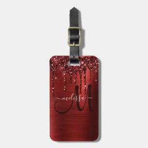 Girly Red Push Metall Monogram Glitter Bagagebricka
