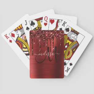 Girly Red Push Metall Monogram Glitter Casinokort