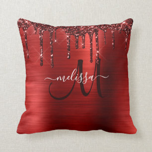 Girly Red Push Metall Monogram Glitter Kudde