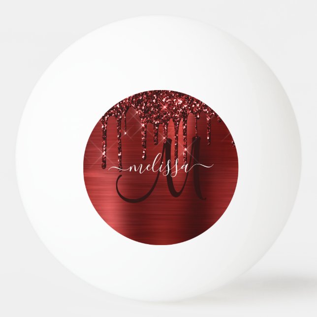 Girly Red Push Metall Monogram Glitter Pingisboll (Framsidan)