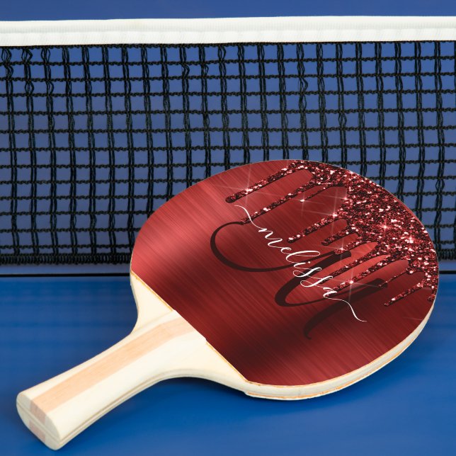 Girly Red Push Metall Monogram Glitter Pingisracket (Insitu)