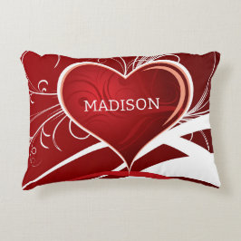 Girly Red & White Abstrakt Heart and Blommigt Swir Prydnadskudde