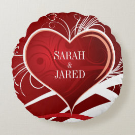 Girly Red & White Abstrakt Heart and Blommigt Swir Rund Kudde