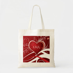 Girly Red & White Abstrakt Heart and Blommigt Swir Tygkasse