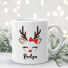 Girly Reindeer Personlig Ansikte Namn jul Kaffemugg